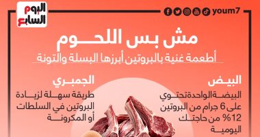 مش بس اللحوم.. أطعمة غنية بالبروتين أبرزها البسلة والتونة "إنفوجراف"