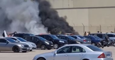 حريق هائل فى أحد المواقف التابعة لمطار بيروت.. فيديو