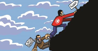 حركة النهضة تسحب تونس للوراء وتمنعها من التقدم فى كاريكاتير اماراتى