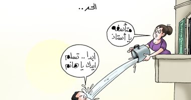 معاناة المواطنين من شدة الحر في كاريكاتير اليوم السابع