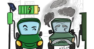 السيارة الكهربائية وفوائدها البيئية فى كاريكاتير إماراتى