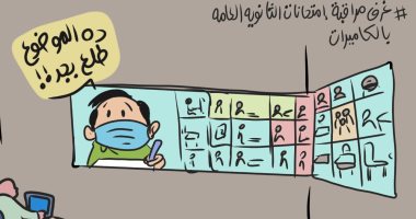مراقبة امتحانات الثانوية العامة بالكاميرات في كاريكاتير اليوم السابع