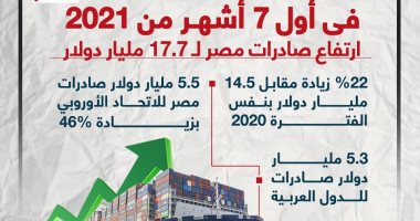 فى أول 7 أشهر من 2021.. ارتفاع صادرات مصر لـ17.7 مليار دولار (إنفوجراف)