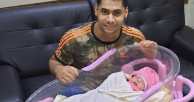 محمد إيهاب بطل الأثقال يرزق بمولودته الأولى دهب 