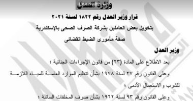 الجريدة الرسمية تنشر قرار منح 13 عاملا بالصرف الصحى بالإسكندرية الضبطية القضائية