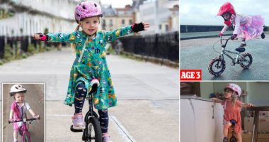 طفلة في الرابعة تنافس أبطال ماراثون الدراجات .. صور 