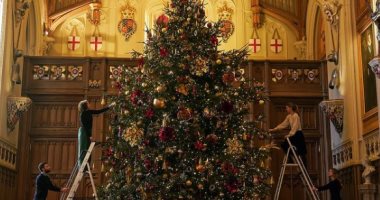 وضع اللمسات الأخيرة على شجرة كريسماس قلعة وندسور البريطانية