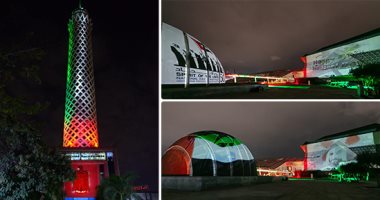 إضاءة برج القاهرة ومكتبة الإسكندرية بألوان علم الإمارات احتفاء بالعيد الوطنى