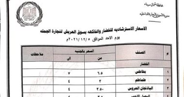 تموين شمال سيناء تعلن الأسعار الاسترشادية للخضروات والفواكه .. صورة
