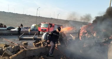 مصرع شخصين إثر حريق سيارة نقل بالدائري الأوسطي 