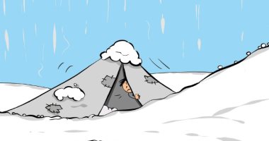 كاريكاتير كويتى يسلط الضوء على أزمة اللاجئين فى ظل العواصف الثلجية