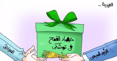 حصاد القمح بتوشكى هدية الرئيس السيسى للمواطن فى كاريكاتير اليوم السابع
