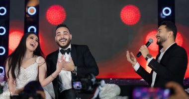 حماده هلال وفؤش والكابو فى حفل زفاف المخرج كريم مسلم
