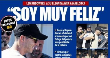 ليفاندوفسكي يتصدر عناوين صحف إسبانيا بعد انضمامه رسميًا إلى برشلونة