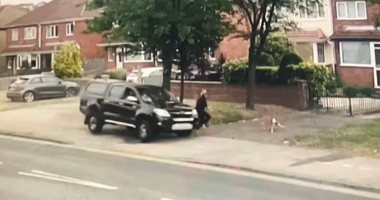 كلب ينقذ حياة مالكته قبل أن تصدمها سيارة بالطريق فى إنجلترا.. فيديو