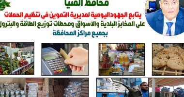 محافظ المنيا يتابع جهود "التموين" فى الرقابة على الأسواق وتحرير 62 مخالفة متنوعة