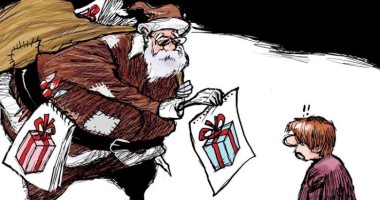 كاريكاتير اليوم.. بابا نويل يستبدل الهدايا بصور بسبب الأزمة الاقتصادية