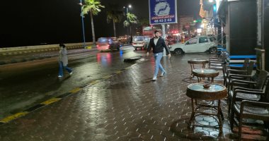 هطول أمطار مسائية وطقس مائل للبرودة على الإسكندرية.. صور وفيديو