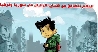 كاريكاتير اليوم السابع يرصد تضامن العالم لدعم أسر ضحايا زلزال سوريا وتركيا