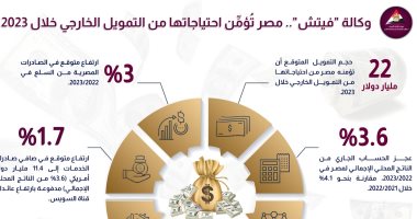 "وكالة "فيتش": مصر تُؤمِّن احتياجاتها من التمويل الخارجي خلال 2023 