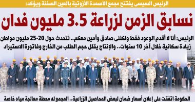 الرئيس السيسى: نسابق الزمن لزراعة 3.5 مليون فدان.. غدا على صفحات اليوم السابع