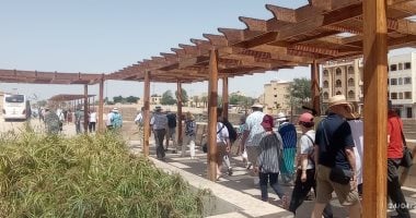 سياح العالم يستمتعون بزيارات طريق الكباش خلف مكتبة الأقصر.. صور