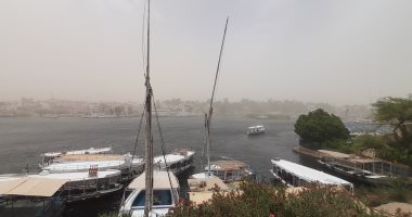 عاصفة ترابية تصل مدينة أسوان وتعطل حركة البواخر السياحية.. صور