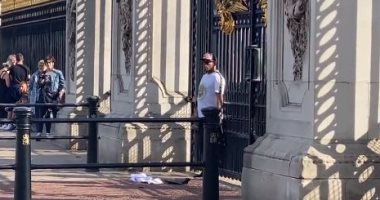 رجل يُكبل يديه فى بوابات قصر باكنجهام ببريطانيا.. فيديو