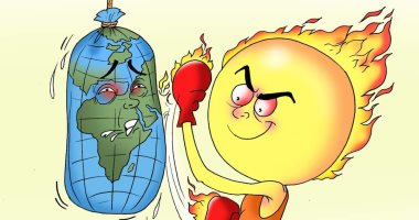 ارتفاع درجات الحرارة فى العالم والاحتباس الحرارى..  موجة الطقس الحارة فى كاريكاتير اليوم السابع