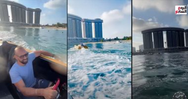 تجربة أحدث سيارة مصرية تسير فى الماء أمام أبراج العلمين الجديدة مع حسن مجدى