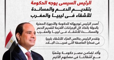 الرئيس السيسى يوجه الحكومة بتقديم الدعم للأشقاء فى ليبيا والمغرب.. إنفوجراف
