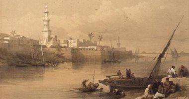 مصر فى لوحات عالمية .. منظر على النيل في الجيزة لـ ديفيد روبرتس