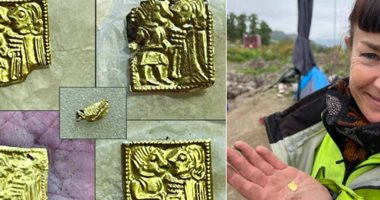 اكتشاف 5 قطع من رقائق الذهب تعود إلى 1400 عام