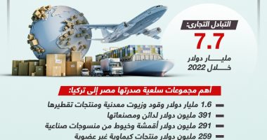 33.3 % ارتفاعا فى قيمة الصادرات المصرية لتركيا خلال 2022.. إنفوجراف
