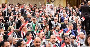 نائب يرفع صورة الرئيس السيسى خلال الجلسة الطارئة لمجلس النواب