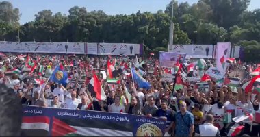 شارع النصر يمتلئ بالمتضامنين مع فلسطين في جمعة تحيا مصر 