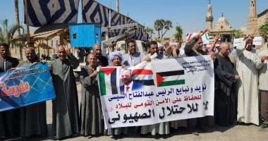توافد كبير للمواطنين على ساحة أبو الحجاج لتنظيم وقفة تضامنية مع فلسطين.. فيديو وصور