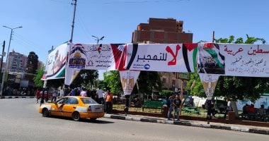 لافتات الدعم لفلسطين تملئ ميدان الممر بالإسماعيلية وبدء توافد المواطنين.. صور