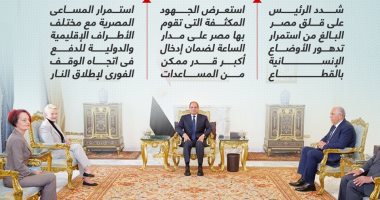 الرئيس السيسى يعبر عن قلق مصر البالغ من تدهور الأوضاع الإنسانية فى غزة (إنفوجراف)
