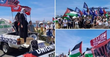 متظاهرون مؤيدون لفلسطين فى سيدنى يطالبون بمنع سفينة إسرائيلية تنقل الأسلحة
