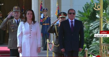 مراسم استقبال رسمية لرئيسة المجر فى قصر الاتحادية وعزف النشيد الوطنى للبلدين