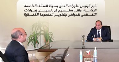 الرئيس السيسى يتابع تطورات العمل بمدينة العدالة بالعاصمة الإدارية.. إنفوجراف