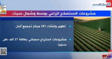 إكسترا نيوز تعرض تقريرا يرصد مشروعات الاستصلاح الزراعى بوسط وشمال سيناء