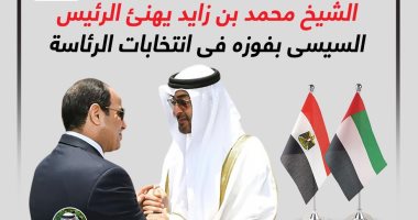 الشيخ محمد بن زايد يهنئ الرئيس السيسي بفوزه فى انتخابات الرئاسة (إنفوجراف)