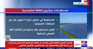 "إكسترا نيوز" تعرض تقريرا حول مستهدفات مشروع الطاقة الشمسية فى مصر