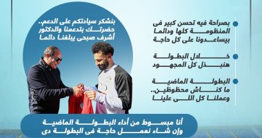 محمد صلاح للرئيس السيسى: "نشكر حضرتك على الدعم وإن شاء الله نعمل حاجة كويسة (إنفوجراف)