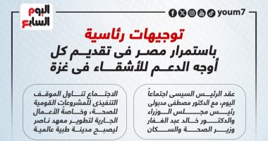 توجيهات رئاسية باستمرار مصر فى تقديم كل أوجه الدعم للأشقاء بغزة.. إنفوجراف