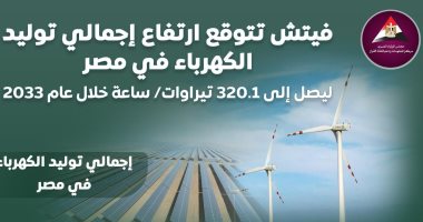 "فيتش" تتوقع ارتفاع إجمالى توليد الكهرباء بمصر لـ320.1 تيراوات/ ساعة فى 2033