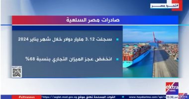 3.12 مليار دولار صادرات مصر السلعية خلال يناير فى تقرير لـ "إكسترا نيوز"