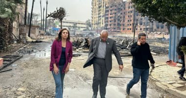 وزيرة الثقافة من موقع حريق ستوديو الأهرام: النيران اشتعلت في مقر الحارة بعيدا عن البلاتوهات